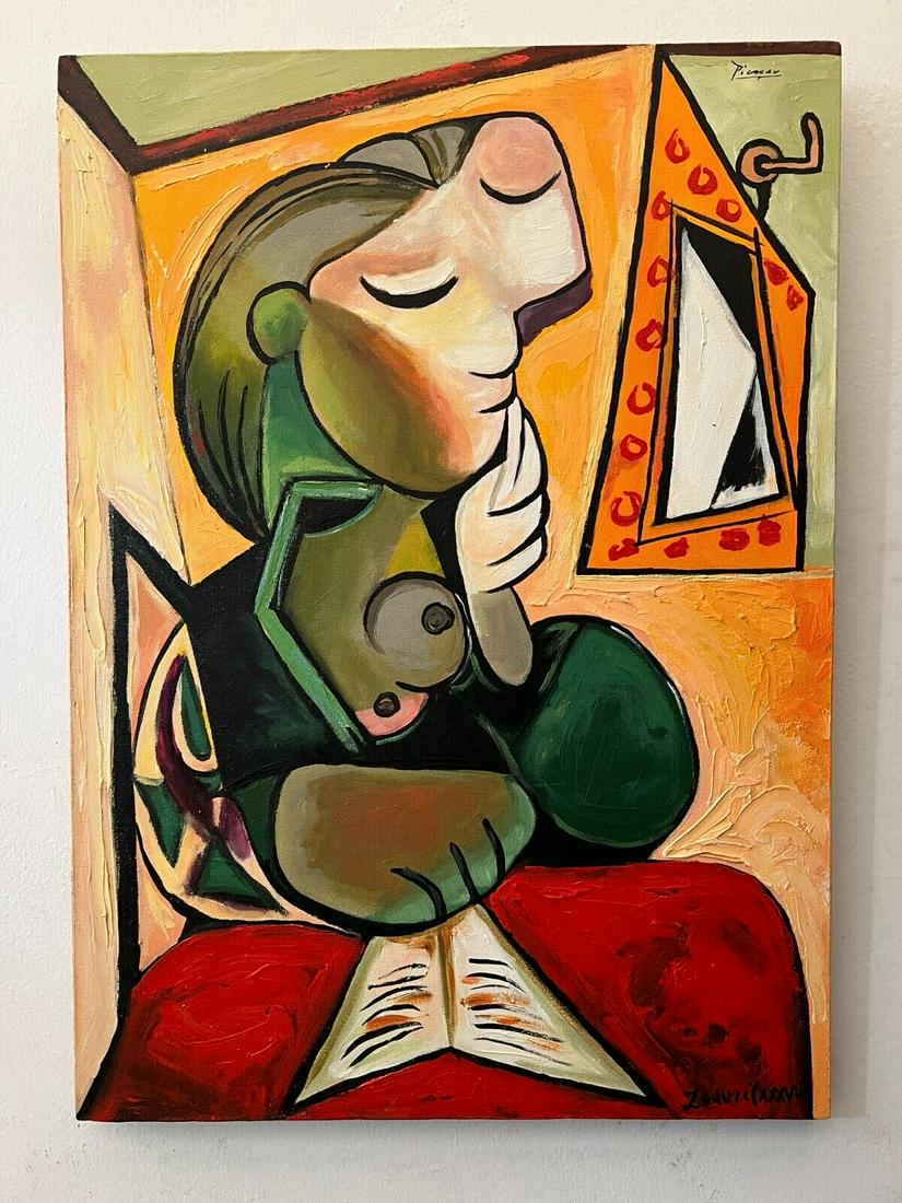 Pablo Picasso Oil on Canvas Signed: Pablo Picasso Oil on Canvas Signed and Stamped on Canvas. Approx Painting Size: 20 x 15 inches.No Frame. No coa, no supporting papers, sold in the manner of, as is. Good condition. See Photos