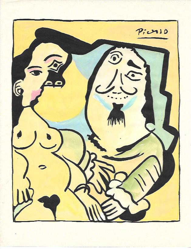 Signed Pablo Picasso Mixed Media on Paper: Signed Pablo Picasso Mixed Media on Paper. Approx Size: 11 3/4 x 8 1/2 inches. NY Collector. No Coa or Documents .Sold as is to the manner or style of the artist, Good Condition, See photos