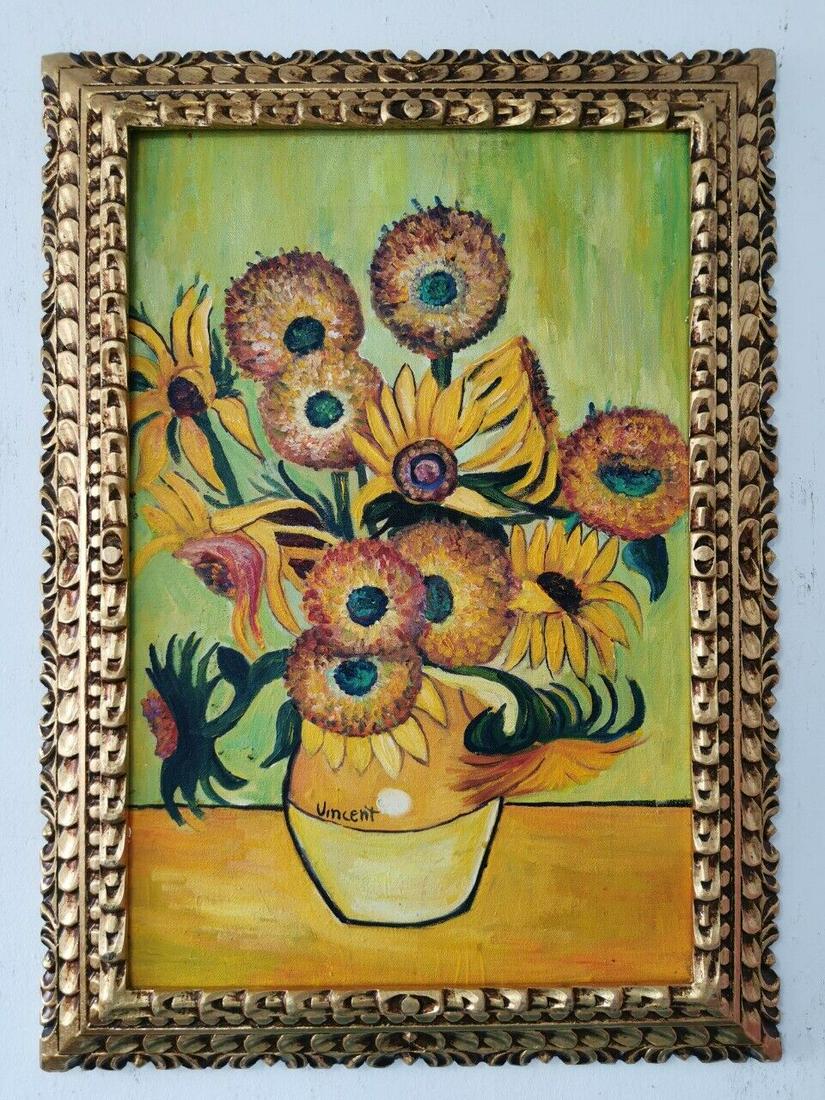 Vincent Van Gogh oil on canvas painting: Vincent Van Gogh oil on canvas painting signed, stamped and framed. Private NY Collector .All lots that do not carry established documented provenance nor any past record of auction history record are