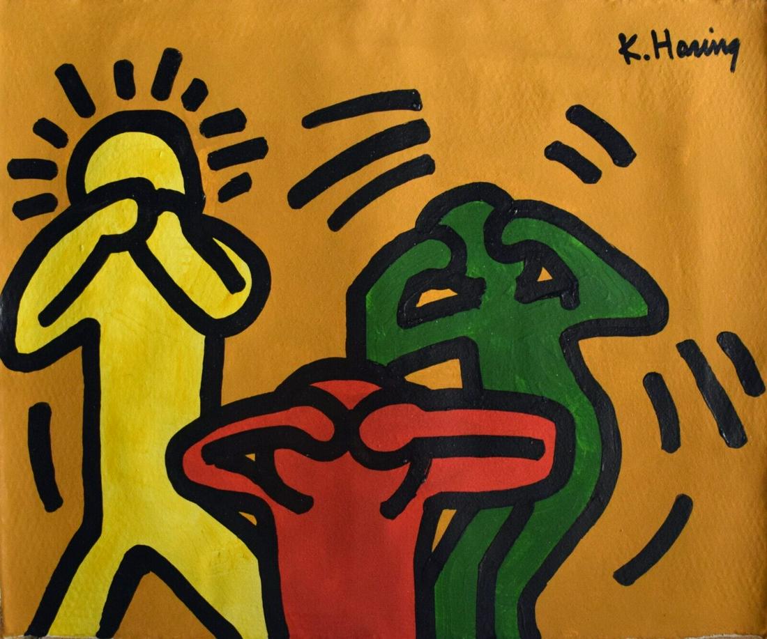 Abstract Canvas Signed K. Haring, Modern Old 20th Century (1 of 4)