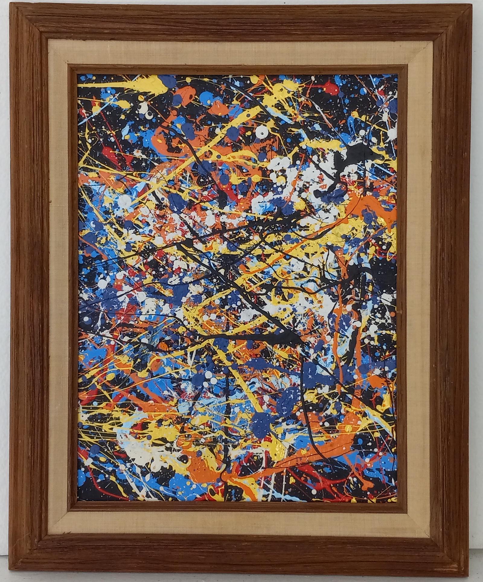 Jackson Pollock Abstract Painting on Canvas: Jackson Pollock (Style OF)Abstract Painting on Canvas -Stamp on Verso . NY Collector. Approx Painting Size: 16 x 12 Inches.Frame size:21 x 17. Painting is done in the modern, abstract expressionist st