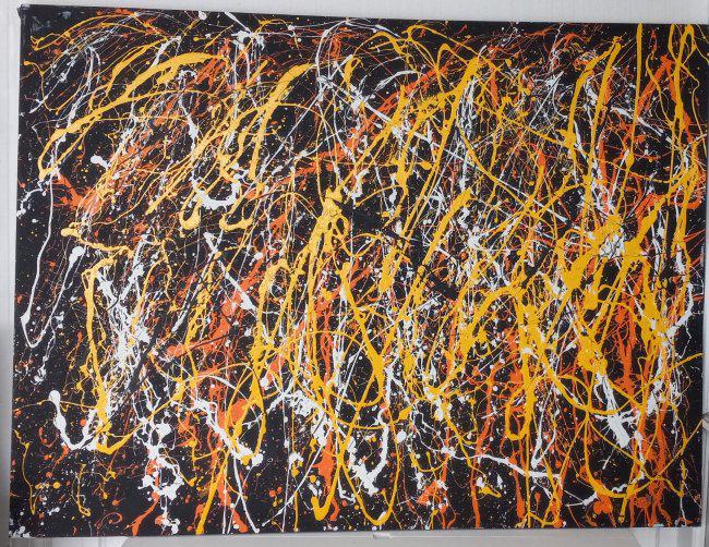 XXL Jackson Pollock Abstract Painting on Canvas: XXL Jackson Pollock Abstract Painting on Canvas -Approx Painting Size: 48 x 36 Inches.Not stretched . NY Collector. Painting is done in the modern, abstract expressionist style for which Pollock is kn