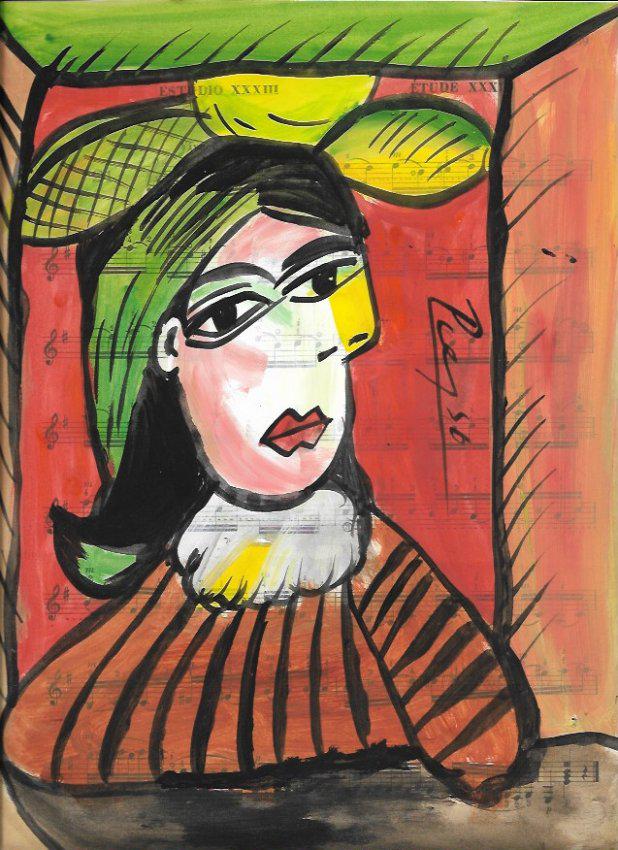 Mixed Media Pablo Picasso Drawing on Paper  (Style of) (1 of 2)