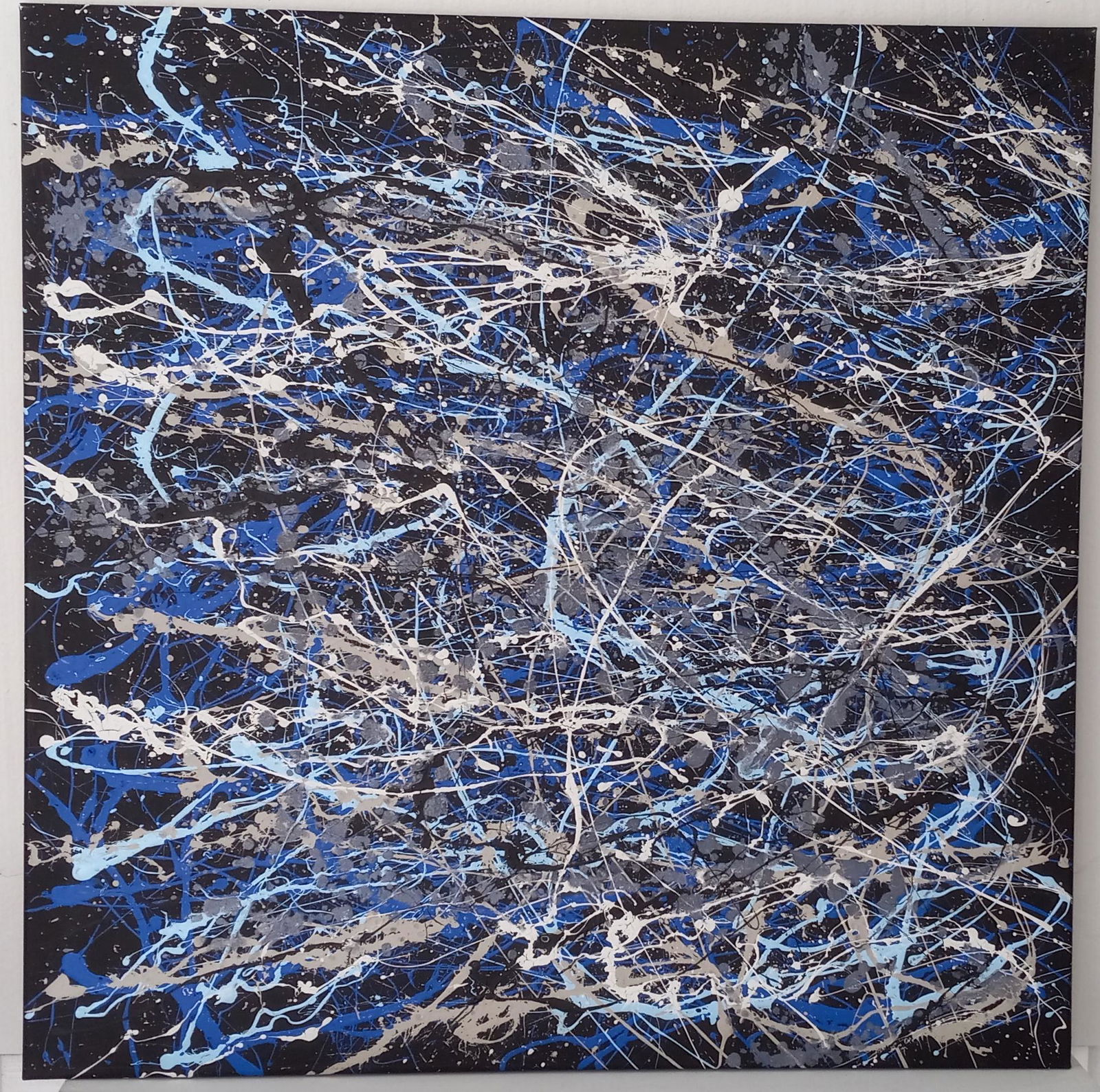 XXL Jackson Pollock Abstract Painting on Canvas: XXL Jackson Pollock Abstract Painting on Canvas -Approx Painting Size: 36 x 36 Inches.Not stretched . NY Collector. Painting is done in the modern, abstract expressionist style for which Pollock is kn