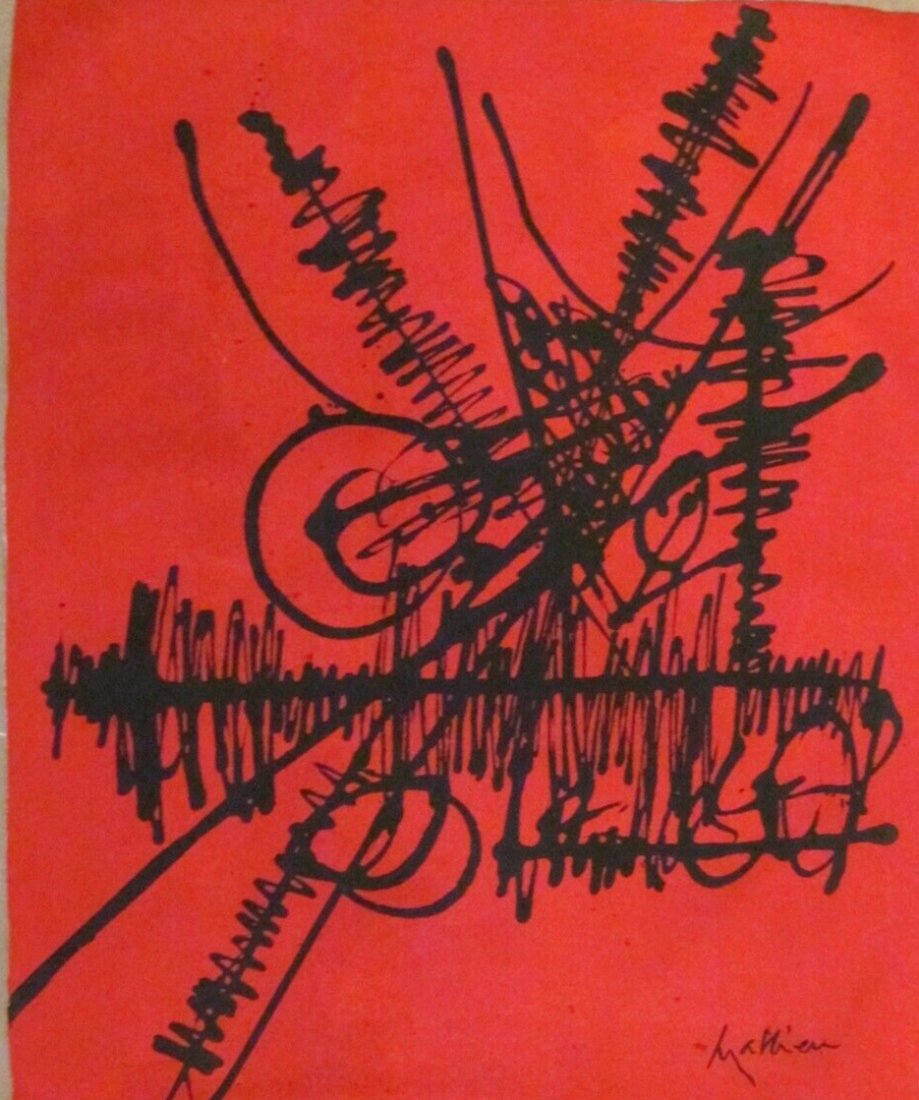 Georges Mathieu Modern art 20th century abstract painting on Canvas (After) Artist: Georges Mathieu Modern art 20th century abstract painting on Canvas (after Artist) Size: 18 by 15 inches,signed. Good condition,needs stretching. No COA,no supporting papers,sold in the manner of Arti