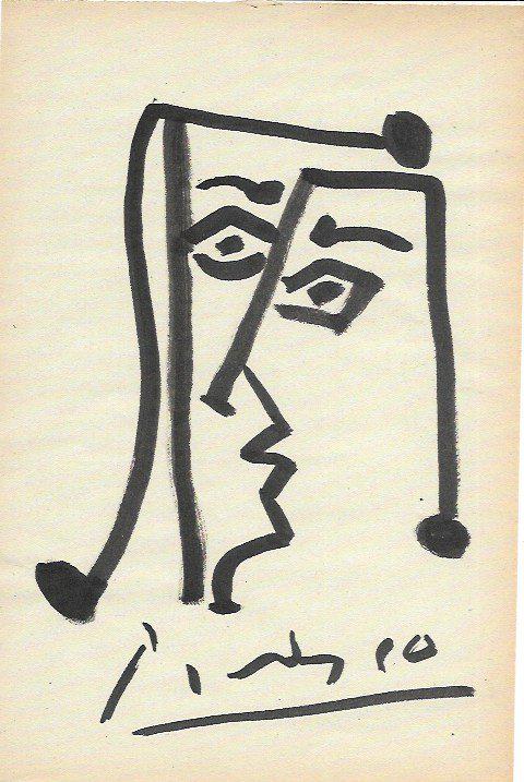 Picasso Drawing Old Mixed Ink Media on Paper.After (artist) (1 of 1)