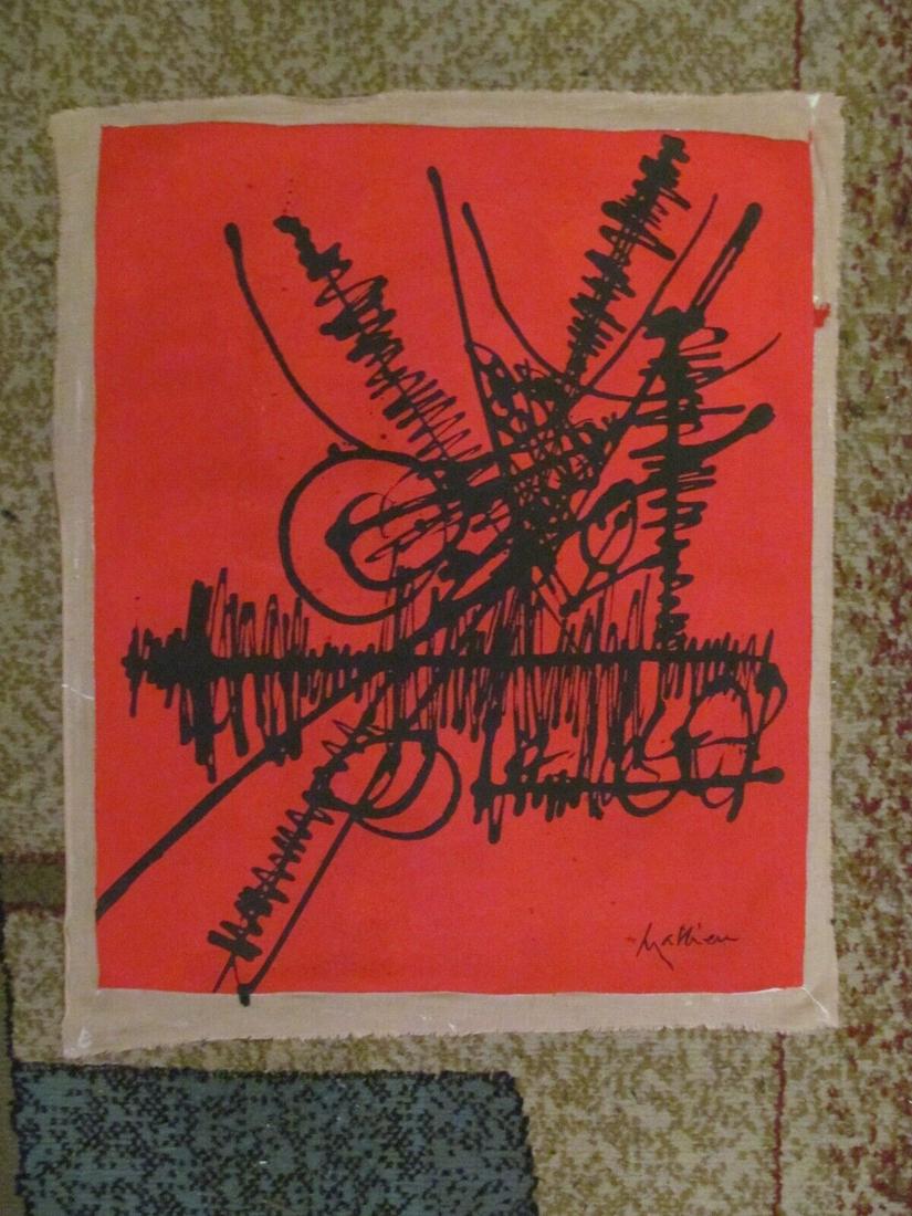 Georges Mathieu Modern art 20th century abstract painting on Canvas (After) Artist: Georges Mathieu Modern art 20th century abstract painting on Canvas (after Artist) Size: 18 by 15 inches. Good condition,needs stretching. No COA,no supporting papers,sold in the manner of Artist.See