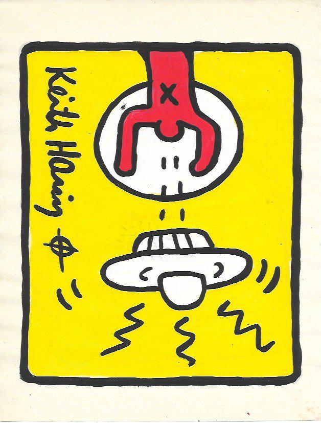 Keith Haring (American, 1958 -1990) - (After Artist): Keith Haring(American, 1958 -1990) -(After Artist) Mixed Media Drawing acrylic and marker illustration on Paper . is executed in the contemporary, street art of Keith Haring (American, 1958-1990) The