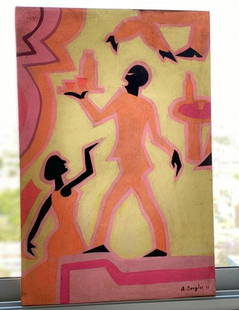 Aaron Douglas oil on canvas. (After Artist).: Aaron Douglas oil on canvas. (After Artist). Approx size: 23 x 15. No documentation or COA. Sold as is. Good Condition.After definition: For paintings/unique works: The word â€Å“after&rdquo