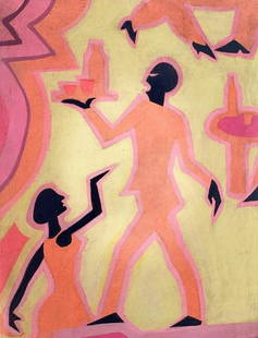 Aaron Douglas oil on canvas. (After Artist).: Aaron Douglas oil on canvas. (After Artist). Approx size: 23 x 15. No documentation or COA. Sold as is. Good Condition.After definition: For paintings/unique works: The word Ã¢€Å“after&rdquo