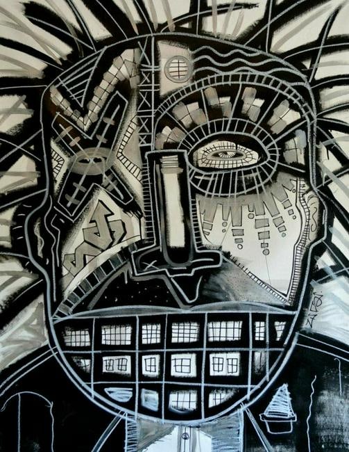Abstract Painting on Canvas oil, acrylic, paint: Abstract Painting ON Canvas oil, acrylic, paint marker, oil stick.Good Condition: Your art will be carefully packed and rolled in a tube box without bars. Size: 57" high x 42 wide (edge to edge -un-st