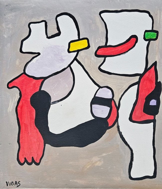 Abstract Painting Canvas Vigas (After Artist), Modern Old 20th Century Art (1 of 4)