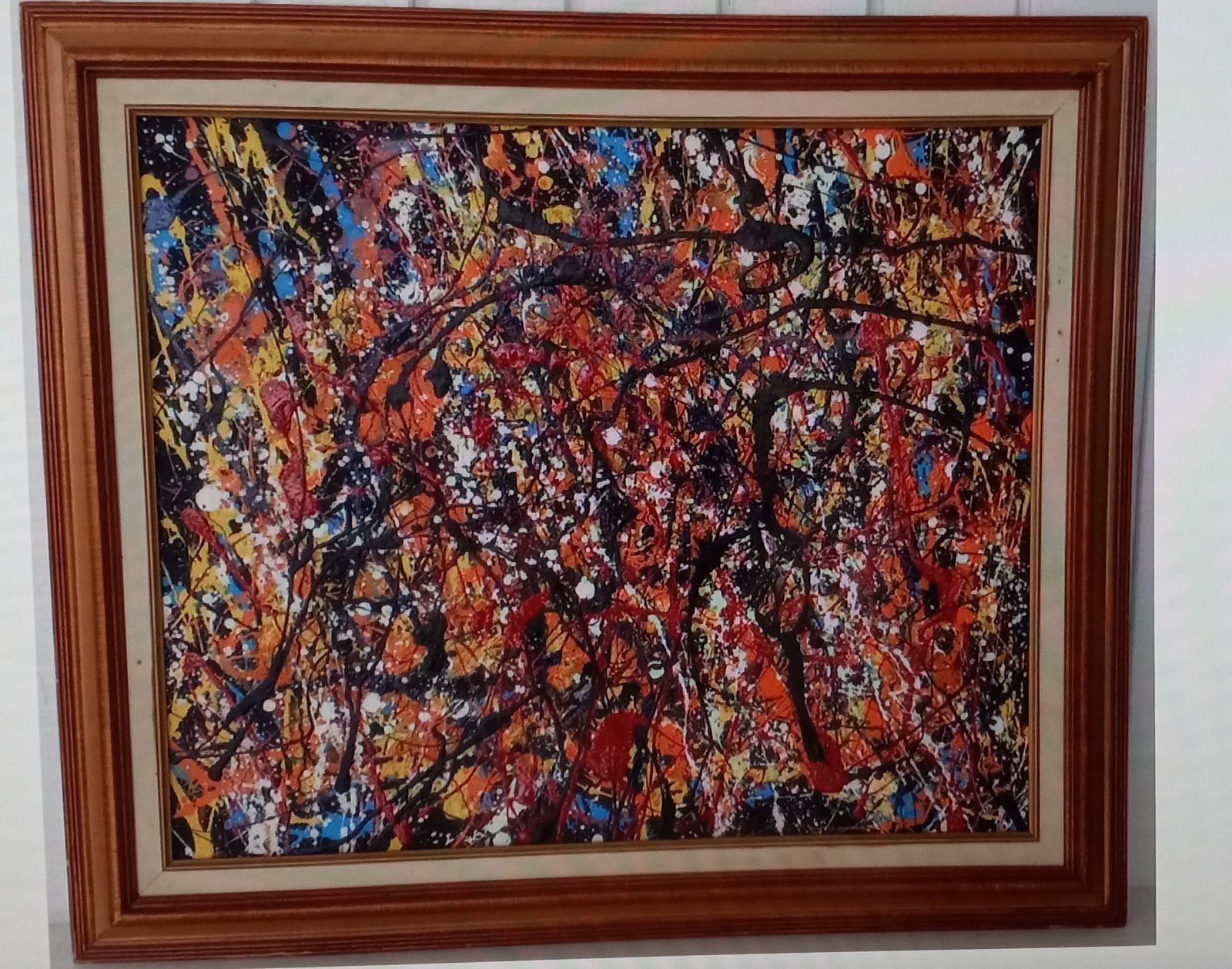 Jackson Pollock Abstract Painting on Canvas (After Artist): Jackson Pollock Abstract Painting on Canvas(After Artist)-Approx Painting Size: 24 x 20 Inches. Framed size: 29 1/2 x 25 1/2. New York Collector. Painting is done in the modern, abstract expressionist