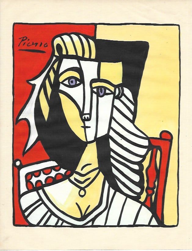 Pablo Picasso Mixed Media on Paper(after artist): Pablo Picasso(after artist)Mixed Media on Paper. Approx Size: 11 3/4 x 8 1/2 inches. NY Collector. No Coa or Documents .Sold as is to the manner or style of the artist, Good Condition, See photos. The
