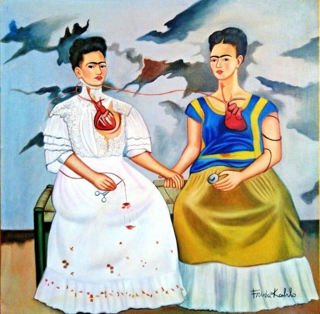 FRIDA KAHLO OIL ON CANVAS (After artist): FRIDA KAHLO OIL ON CANVAS After artist, Approx Painting Size: 15 x 15Inches.Stretch NY Collector. Sold in the manner or style of the artist. NO COA or Documents. Good condition. see photos. We pack & 
