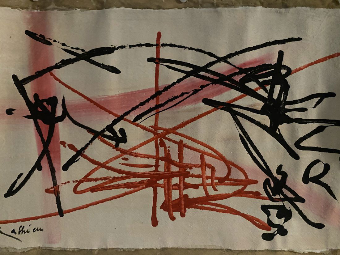 Georges Mathieu Modern art 20th century abstract painting on Canvas (after Artist): Georges Mathieu Modern art 20th century abstract painting on Canvas (after Artist) Size: 18 by 15 inches. Good condition,needs stretching. No COA,no supporting papers,sold in the manner of Artist.See