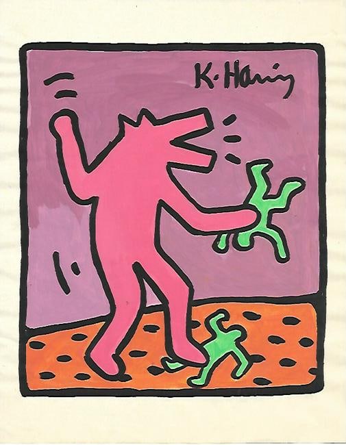 KEITH HARING Mixed Media on Paper POP ART (After artist) (1 of 2)