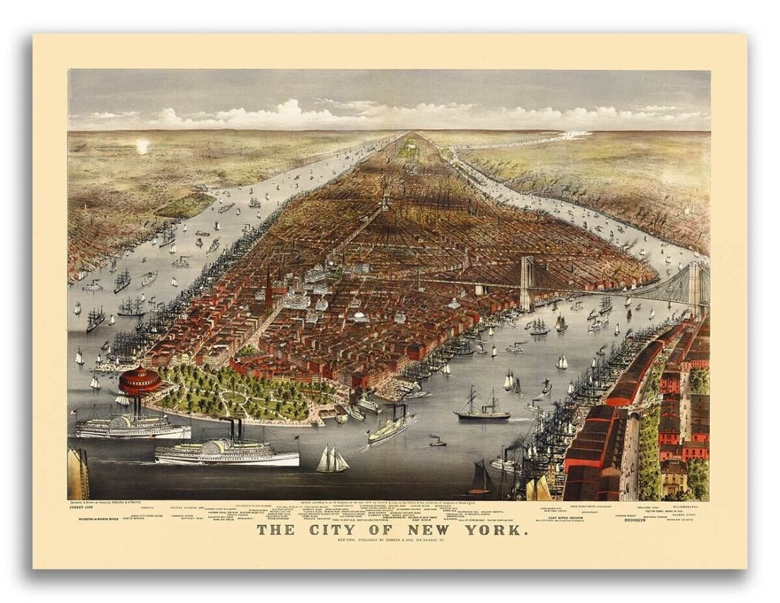 1876 New York City, New York Vintage Old Panoramic NY City Map: 1876 New York City, New York Vintage Old Panoramic NY City Map -Print on Matte Paper-size: 24x18.See photo for description . We pack and ship for you. Good condition