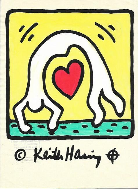 KEITH HARING Mixed Media on Paper POP ART (After artist): KEITH HARING Mixed Media on Paper POP ART (After artist). Approx Size: 11 3/4 x 8 1/4 inches. Provenance: This item has limited provenance from an Upper New York estate. All lots that do not carry est
