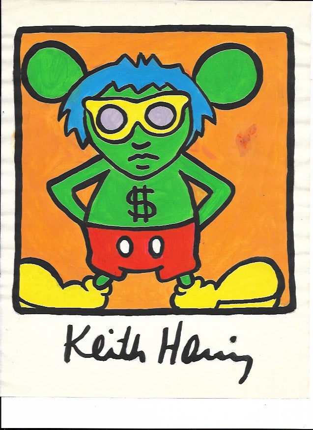 KEITH HARING Mixed Media on Paper POP ART: KEITH HARING Mixed Media on Paper POP ART (after artist). Approx Size: 11 3/4 x 8 1/4 inches. Provenance: This item has limited provenance from an Upper New York estate. All lots that do not carry est