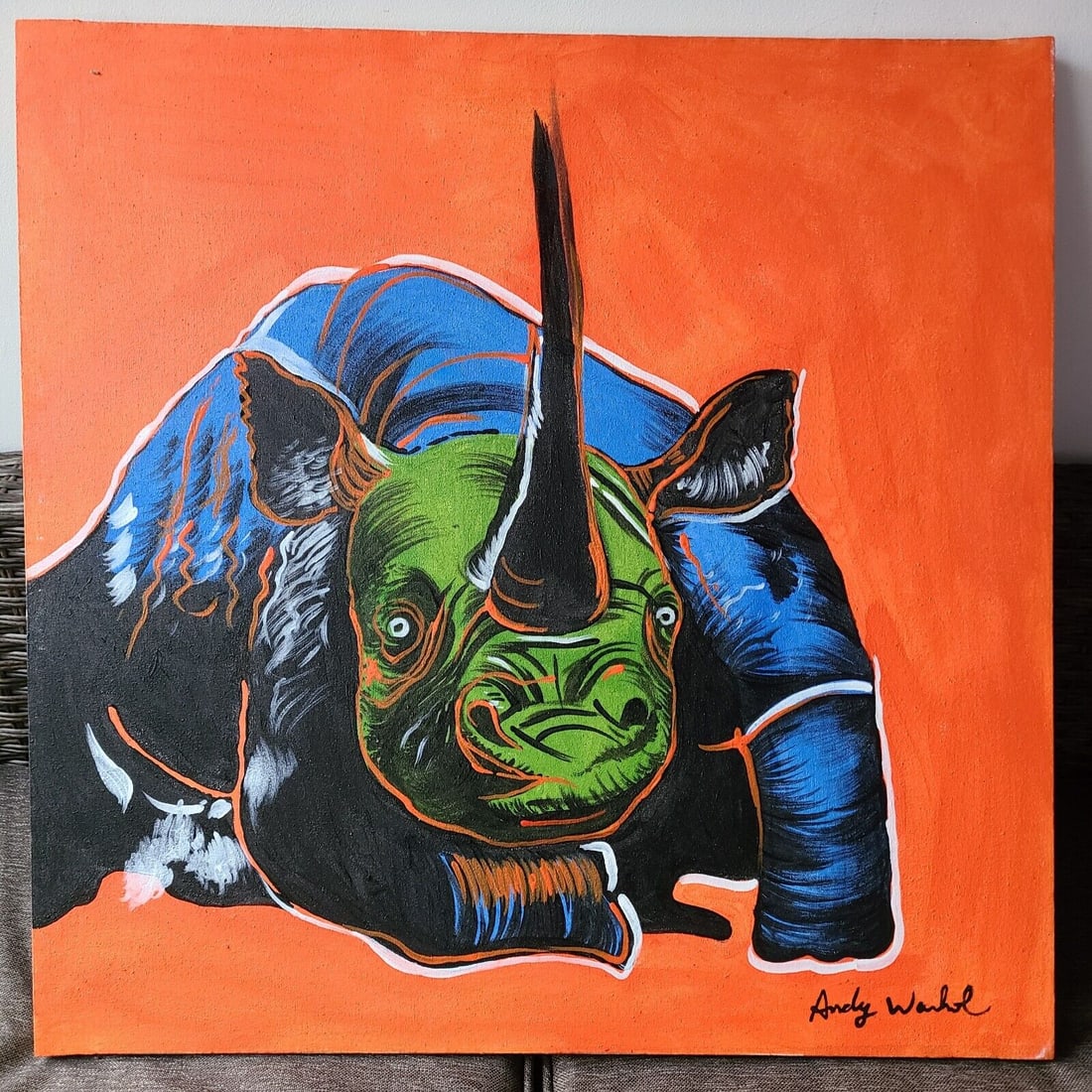 Andy Warhol's Oil Painting on Canvas: Andy Warhol's Oil Painting on Canvas(After) artist Approx. Size: Aprox 23" X 23" The piece has no formal documentation or COA. Provenance Private Collector. Good condition. See photos.We pack & Ship f