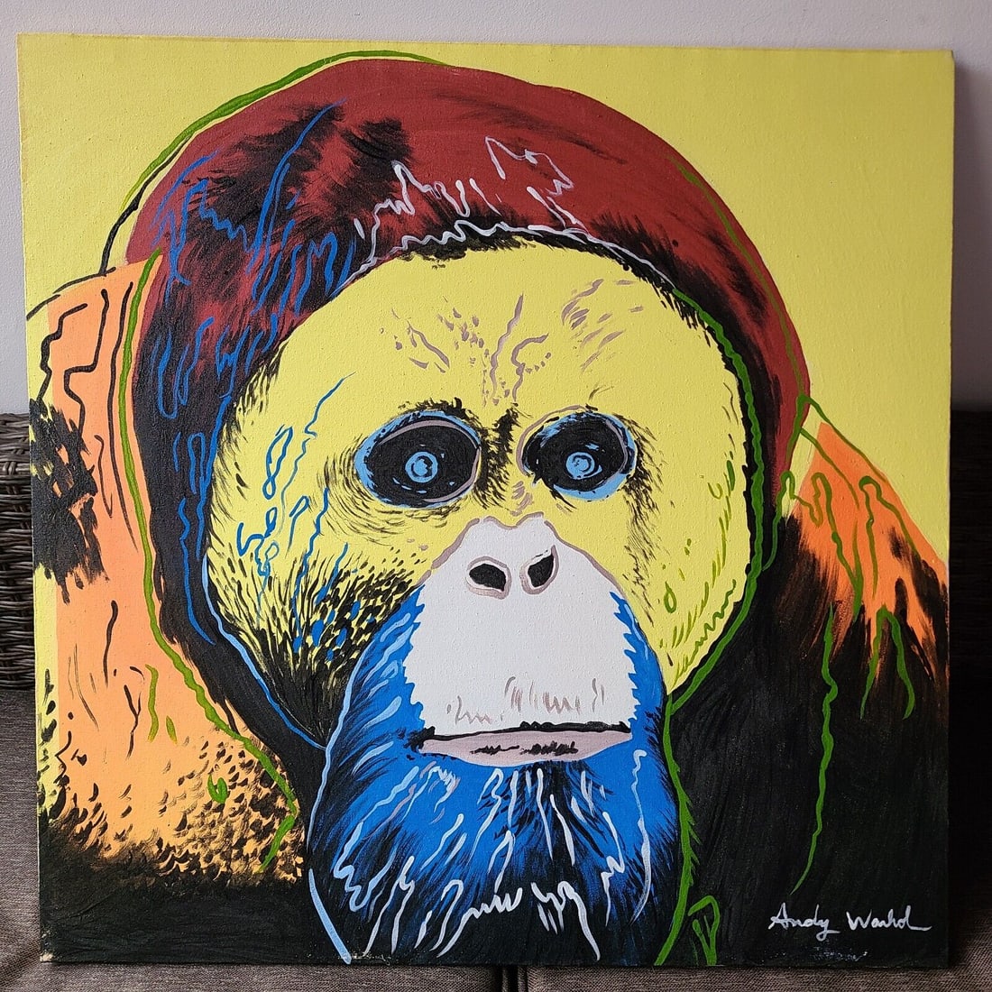 Andy Warhol's Oil Painting on Canvas (after): Andy Warhol's Oil Painting on Canvas(After) artist Approx. Size: Aprox 23" X 23" The piece has no formal documentation or COA. Provenance Private Collector. Good condition. See photos.We pack & Ship f