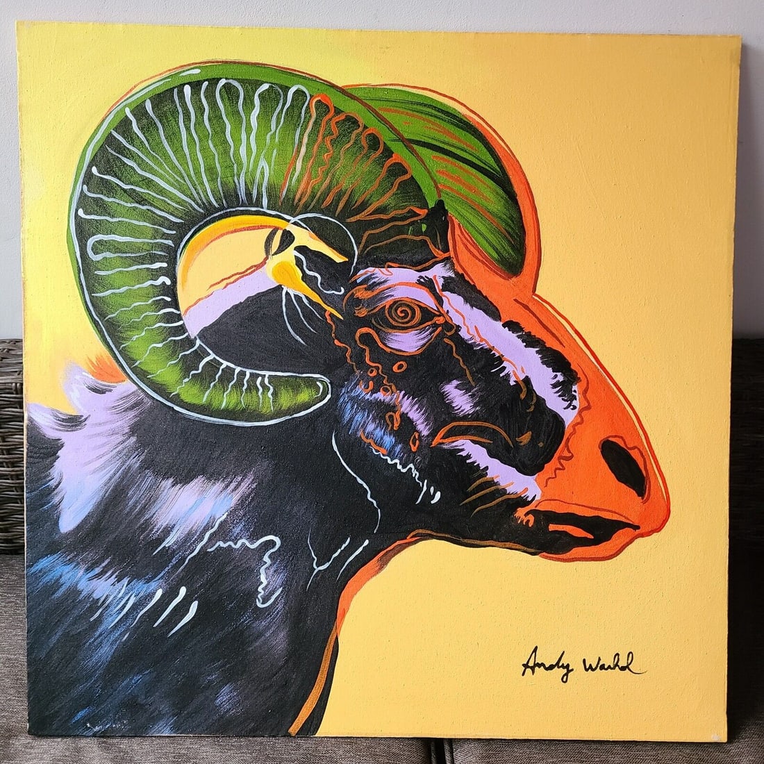Andy Warhol's Oil Painting on Canvas: Andy Warhol's Oil Painting on Canvas (after artist) Approx. Size: Aprox 23" X 23" The piece has no formal documentation or COA. Provenance Private Collector. Good condition. See photos.We pack & Ship 