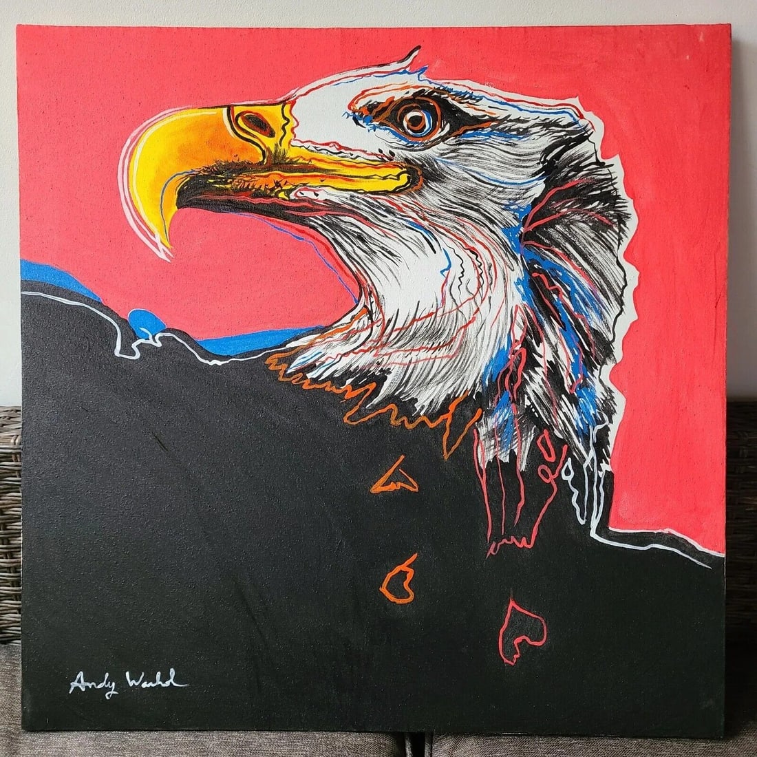 Andy Warhol's Oil Painting on Canvas (After Artist): Andy Warhol's Oil Painting on Canvas (After Artist) Approx. Size: Aprox 23" X 23" The piece has no formal documentation or COA. Provenance Private Collector.See photos.After definition: For paintings/