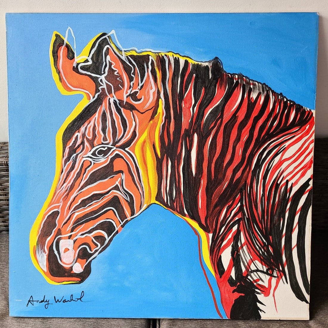 Andy Warhol's Oil Painting on Canvas: Andy Warhol's Oil Painting on Canvas Approx.(After Artist) Size: Aprox 23" X 23" The piece has no formal documentation or COA. Provenance Private Collector.See photos.After definition: For paintings/u