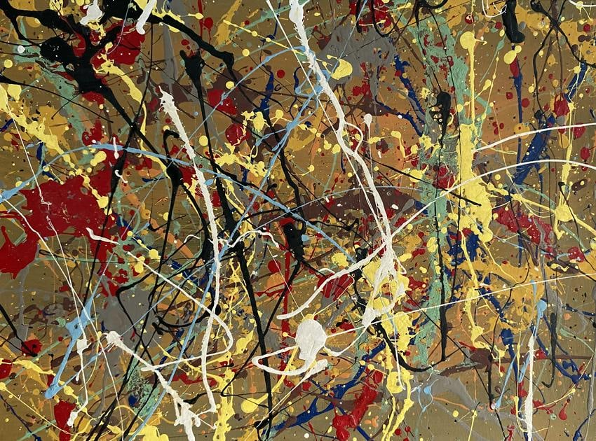 Jackson Pollock Abstract Painting on Paper(after): Jackson Pollock Abstract Painting on Paper After (artist)-Approx Painting Size: 15 x 11 Inches. Jackson Pollack is famous for helping to create a whole new art movement called Abstract Expressionism.