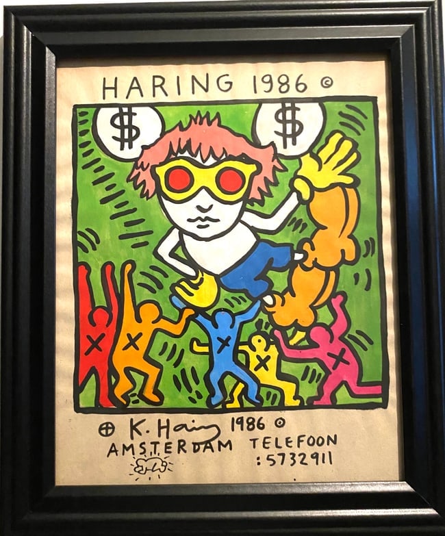 Keith Haring Painting on Paper SIGNED Amsterdam.: Keith Haring Painting on Paper SIGNED Amsterdam 1986.Approx Painting Size: 10 x 8, Approx Frame Size: 10 x 2 inches. SEE PHOTOS as part of the description. Good condition. It does not come with any pa