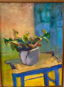 Flower Vase on Table Painting on Canvas