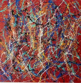 Signed Pollock Abstract Art Painting on Canvas