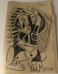 Picasso Drawing Old Mixed Media on Paper Figure
