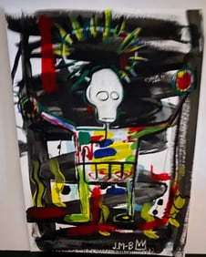 Jean Micheal Basquiat Painting on Cardboard After (artist)