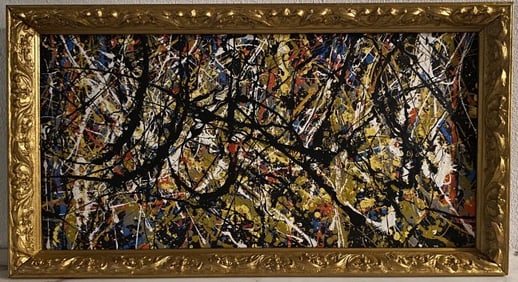 Jackson Pollock Abstract Art Painting on Cardboard Framed