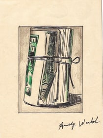Signed Andy Warhol Mixed Media on Paper. Stamp .On verso