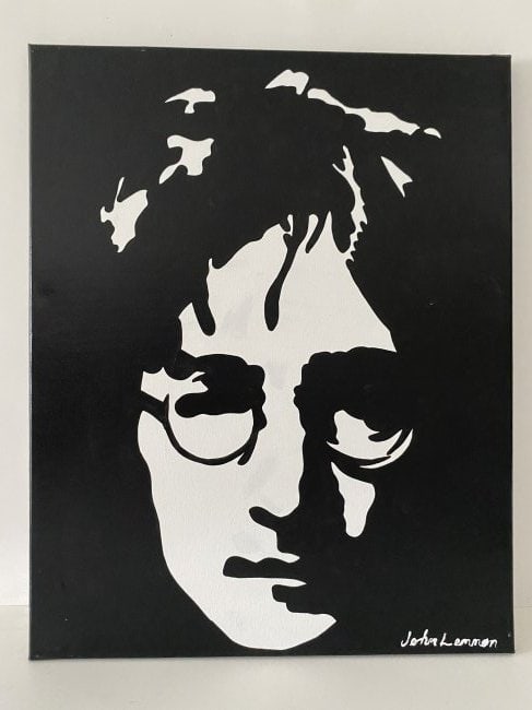 John Lennon Acrylic painting Black & White art canvas(After): John Lennon Acrylic painting Black & White art canvas. After (artist) Size : 16 X 20 .Art Collection. Sold as is. No COA. No Document. Good Condition. See Photo The word â€œafter” is used