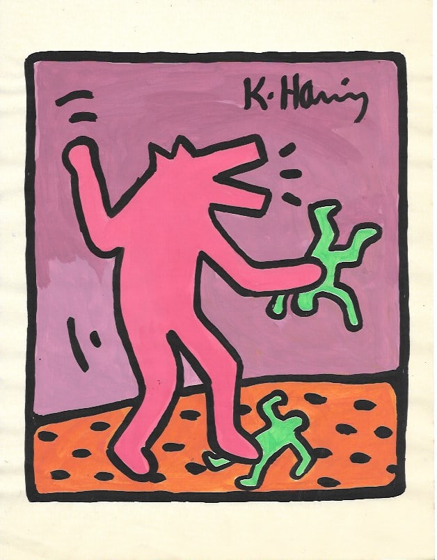 Keith Haring Drawing Pop Art on paper (1 of 2)