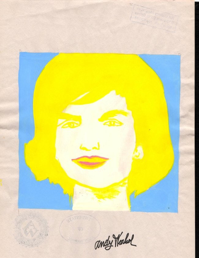 Andy Warhol Mixed Media on Paper: Andy Warhol Mixed Media on Paper. On verso, also stamp. Approx Size: 11 3/4 x 8 1/2 inches. All lots that do not carry established documented provenance nor any past record of auction history record a