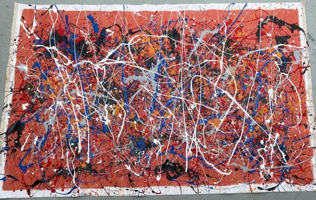 XL Jackson Pollock Abstract Painting on Canvas: XL Jackson Pollock Abstract Painting on Canvas (After Artist)-Approx Painting Size: 59 x 39 Inches. Jackson Pollack is famous for helping to create a whole new art movement called Abstract Expressioni