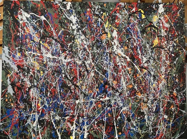 XL Jackson Pollock Abstract Painting on Canvas: XL Jackson Pollock Abstract Painting on Canvas.Painting size: 48 x 36 inches The painting is from a Private NY Collector. NO Certificate of Authenticity, providence, or other documents. Sold as-is, .W