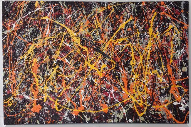 XL Jackson Pollock Abstract Painting on Canvas (After artist): XXL Jackson Pollock Abstract Painting on Canvas (After Artist)-Approx Painting Size: 24 x 36 Inches. stretched . NY Collector. Painting is done in the modern, abstract expressionist style for which Po