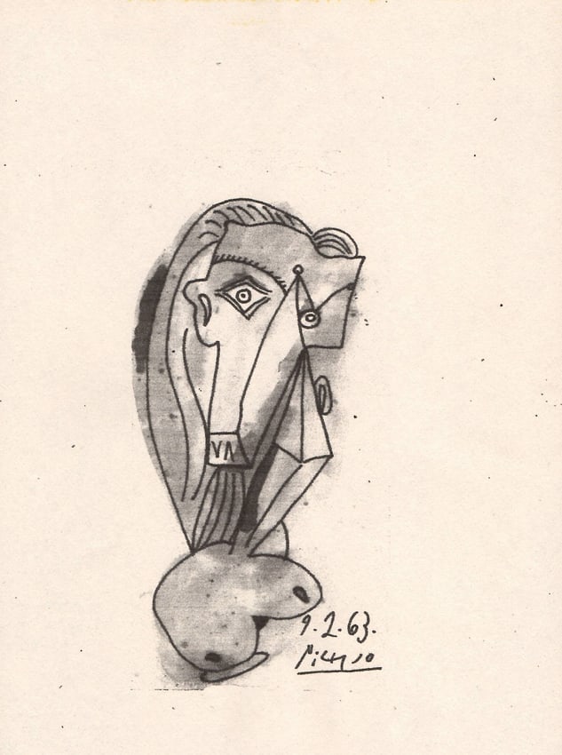 Pablo Picasso Fine Art drawing/print Ink on Paper.: Pablo Picasso Fine Art drawing/print Ink on Paper. NY Private COLLECTION STAMP on verso.Paper Size: 11 3/4 x 8 1/4 Inches. Good Condition. We pack & Ship for you. We take care of the shipping services