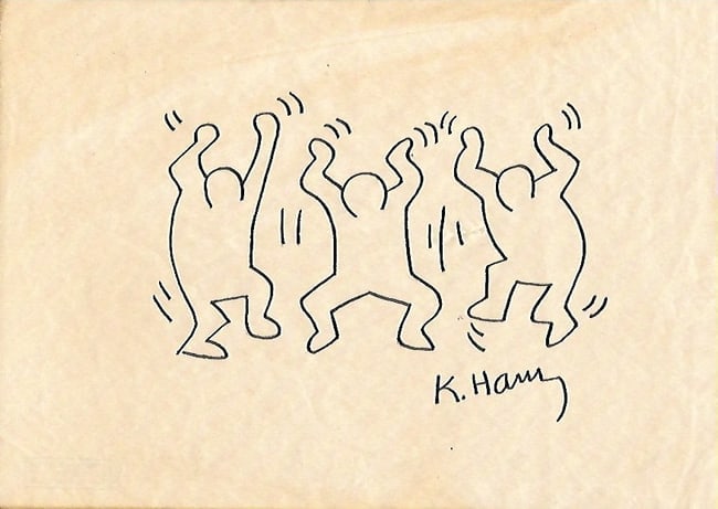 Keith Haring Drawing, Stamp on Verso, Pop Art on paper. (1 of 2)