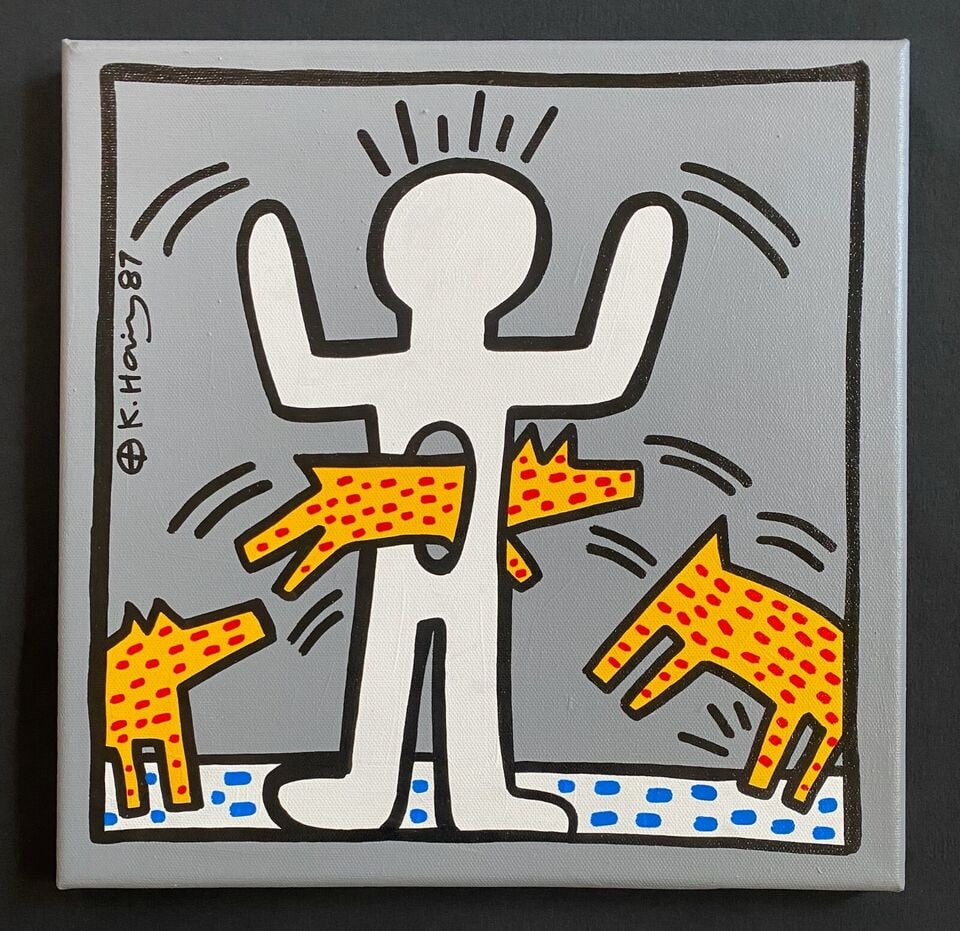 Keith Haring (Ame 1958-90) Mixed Media Painting on Canvas