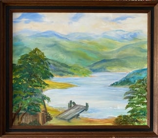 Vintage Mountain Landscape Painting on Canvas