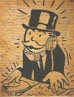 Alec Monopoly Fine Art drawing/print Ink on Paper: Alec Monopoly Fine Art drawing/print Ink on Paper. NY Private COLLECTION STAMP on verso.Paper Size: 11 x 8 1/2 Inches.Alec Andon, professionally known as Alec Monopoly, is a street artist, and DJ, ori