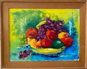 Original Still fruit of Life Painting on Cardboard  Artist Unknown