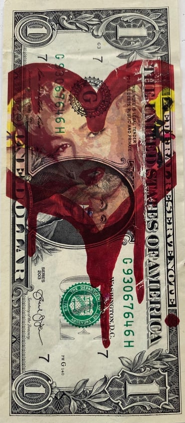 Andy Warhol Marilyn Monroe inspired Drawing on $1 Dollar Bill Pop Art (1 of 1)